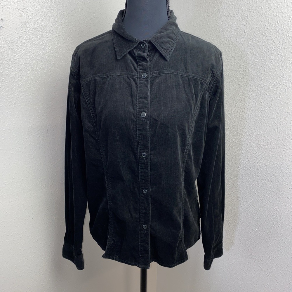 Vtg Woolrich Corduroy Top‎ Women's Medium Black Long Sleeve Button Up Western
